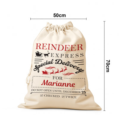 Personalised Christmas Reindeer Express Xmas Large Drawstring Santa Sack