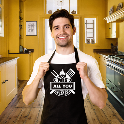 BBQ Aprons For Men - Funny Aprons For Men BBQ Chef Apron Barbeque Grill Fathers Day Gift Husband Brother Man Cook Grill King Cookery Dad Grandad Present – “I’ll Feed All You” Come Dine Dinner Part - Hoolaroo