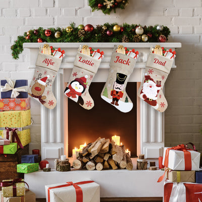 Personalised Christmas Stockings Xmas Stockings Hessian to Hang on Fireplace Traditional Family Kids Adults - Hoolaroo