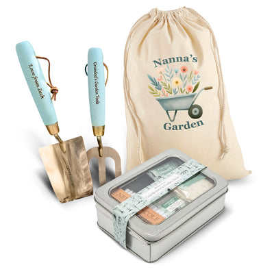 Garden Gift Set - Engraved Garden Tools + Gardening Wash Tin + Personalised Gift Bag