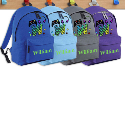 Personalised Gaming Controller Letter Backpack for Boys or Girls Large 18L Kids Rucksack Gamer Design Computer School Bag Customisable Children's Age 7 8 9 10 42x31x21cm - Hoolaroo