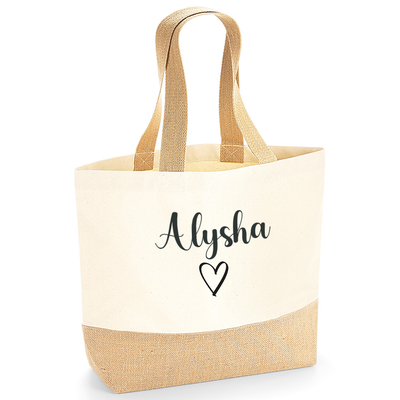 Personalised Tote Bag for Women with Custom Name – Thoughtful Gift with Heart Design – Reusable Gift for Mum, Wife, Birthday, Mother's Day