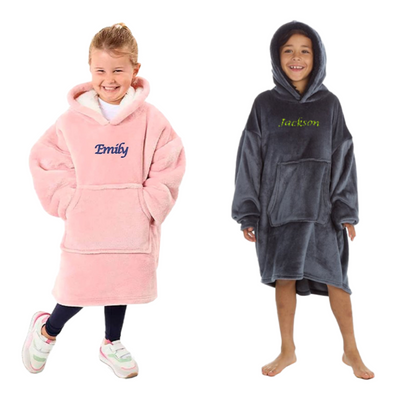Personalised Kids Oversized Hoodie boys Hoodie Blanket Fleece Fluffy Snuggle Hooded Blanket Kids Hoodies Girls Age 3-7 Cute Charcoal Grey - Hoolaroo