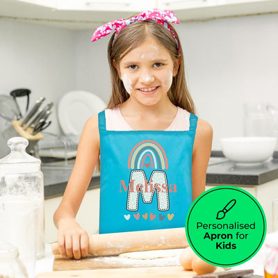 Personalised Kids Apron for Girls - Rainbow Design, Baking Apron for Children Age 2-7, 15 Colours - Perfect Gift for Little Chefs by Hoolaroo - Hoolaroo