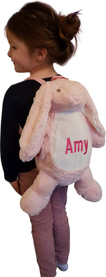 Hoolaroo Personalised Embroidered Floppy Bunny Pink Plush Backpack - Hoolaroo