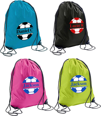 Personalised Kids Football Bag - Hoolaroo PE Bag Sports Gym School Kit Bag for Boys Girls With Name Drawstring Football Design - Hoolaroo