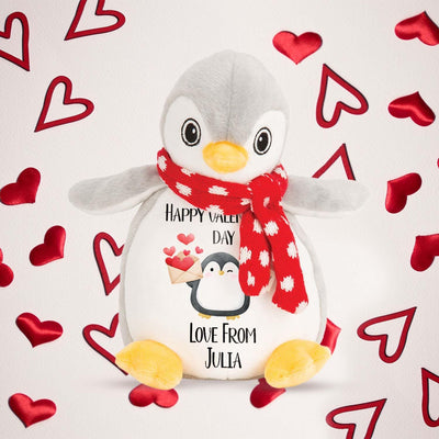 23cm Personalised Penguin Teddy - Perfect Valentine's Day Gift for Girlfriend - Soft Toy Customised with Love - Hoolaroo