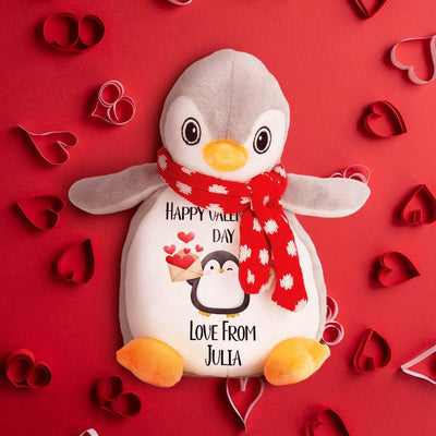 23cm Personalised Penguin Teddy - Perfect Valentine's Day Gift for Girlfriend - Soft Toy Customised with Love - Hoolaroo