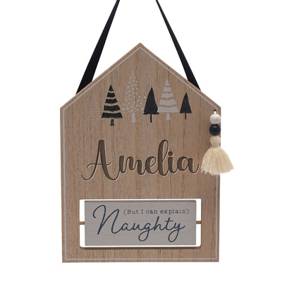 Personalised Christmas Naughty Or Nice Santa Elf Engraved Sign Spinner Sign Home Decor - Hoolaroo