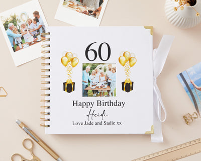 Personalised Birthday Scrapbook Photo Album - White Linen Gold Memories 22cm Milestone Guest Book - Hoolaroo