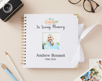 Personalised Linen Book of Condolence Funeral Guest Book With Photo Loving Memory - Hoolaroo