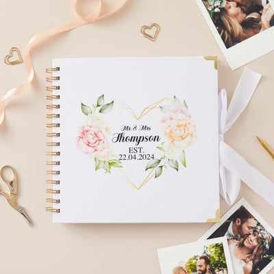 Personalised Wedding Linen Scrapbook Guest Book Photo Album Memories Bride & Groom Couples Love Heart - Hoolaroo