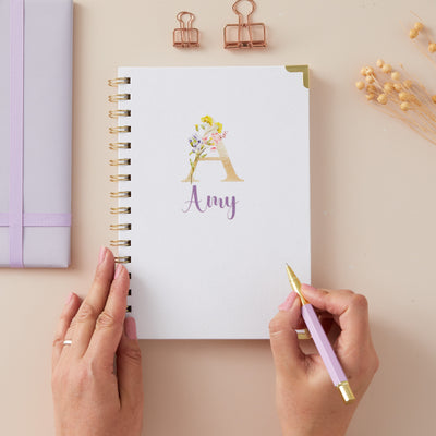 Personalised Lilac Floral Notebook for Women - Custom Name Hardback Notepad - Unique Linen Stationary Gift - Hoolaroo