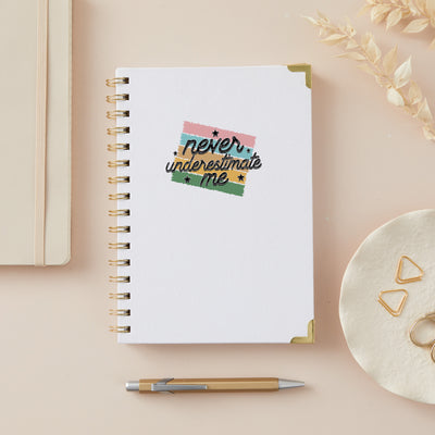 Never Underestimate Me A5 Notebook, Gratitude Journal Reminder, Friend Setting Up Business, Boss Present, Boss Lady Gift, Small Business Gift, New Business Venture - Hoolaroo