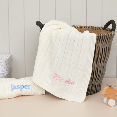 Personalised Baby Blanket Cable Knit Blanket For Newborn Gift Soft - Hoolaroo