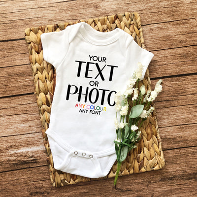 Personalised Baby Grow Vest Bodysuit for Boys and Girls Create a Lasting Memory with Any Photo, Text, and Colour New Baby Gift Announcement - Hoolaroo