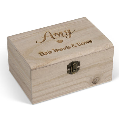 Personalised Engraved Wooden Keepsake Trinket Gift Box Heart Design Chest 18cm - Hoolaroo