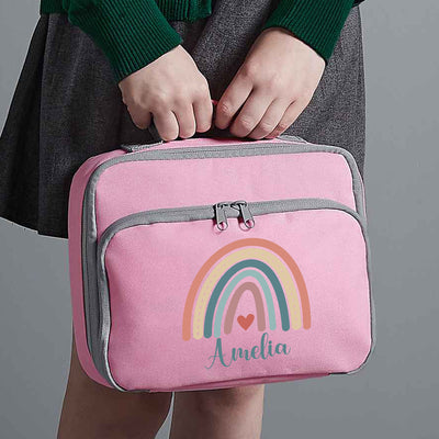 Personalised Lunch Bag for Kids Girls - Insulated School Name Rainbow Pink Lunchbox - Toddler Personalised Lunch Boxes for Pack Lunch - Hoolaroo