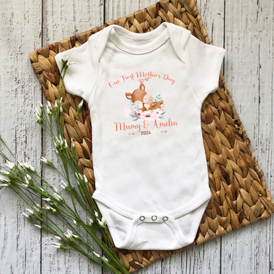 Personalised BabyGrow 1st Mother's Day Together Baby Deer and Mummy Design Newborn, 0-12 Months Vest - Hoolaroo