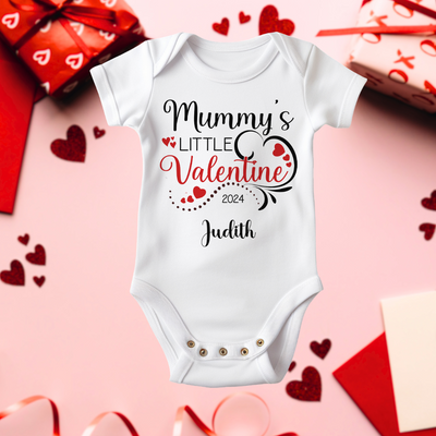 Personalised Mummy's Little Valentine Babygrow Baby 1st Valentine's Day Bodysuit Custom Baby Gift - Hoolaroo