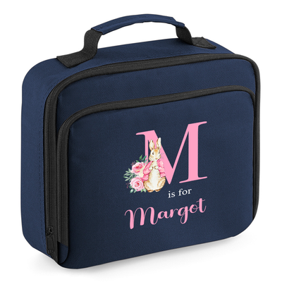 Personalised Children's Lunch Bag – Bunny Rabbit Themed – Custom Name & Initial – Back to School Gift – Boys and Girls 20x23x8cm