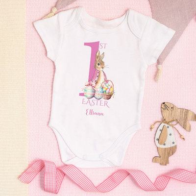 Personalised Babygrow Baby Grow Girl My 1st Easter New Baby Gift Rabbit Pink Vest Outfit Bodysuit Clothing - Hoolaroo