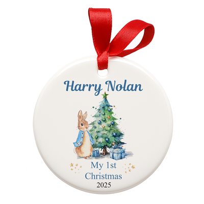 Personalised First Xmas Baby Blue Bunny - 1st Xmas Ornament Boy - 1st Xmas Bauble - Babies 1st Xmas Tree Decoration