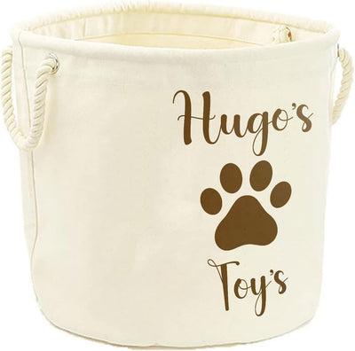 Personalised Toy Box Storage Basket For Kids - Paw Print Design with 2 Sizes - Baby Deer Name Gifts For Girls & Boys - Tidy Room - Hoolaroo