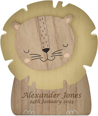 Personalised Engraved Baby Money Box Saving Bank Box Baby Lion Gift Girl or Boy Newborn New Gift for Babies - Hoolaroo