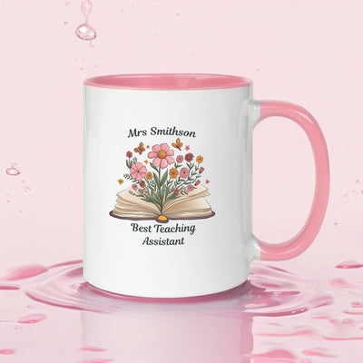 Personalised Teacher Mug – Custom Name Teacher Gift with Flower Print – Unique Pupil Present for Tutor, Assistant or Leaving, End of Term & Year, Thank You Keepsake