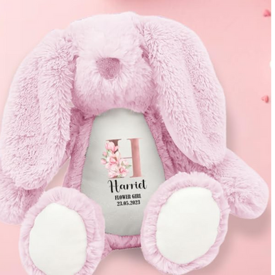 Hoolaroo Flower Girl Bunny Wedding Personalised Teddy Gift, Bridesmaid Proposal Page Boy Thank You Plush Soft Toy Kids 23cm - Hoolaroo