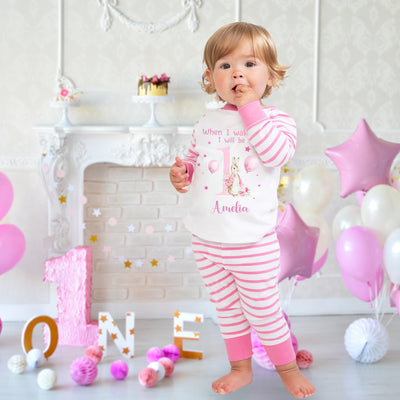 Personalised Baby Toddler Pyjamas - When I Wake Up I'll Be 1 2 3 4 Birthday PJs - Pink Bunny For Girls, 6 Months - 4 Years - Hoolaroo