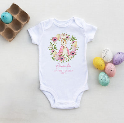 Personalised Babygrow My 1st Easter New Baby Gift Rabbit Pink Vest Outfit Bodysuit Clothing for Girls - Hoolaroo