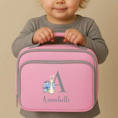Personalised Children's Lunch Bag – Bunny Rabbit Themed – Custom Name & Initial – Back to School Gift – Boys and Girls 20x23x8cm