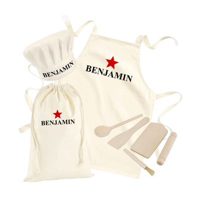 Personalised Kids Aprons Age 6-12 For Cooking Childrens Baking Gifts Personalised Red Star Apron Kids Cooking Utensils Set Wooden