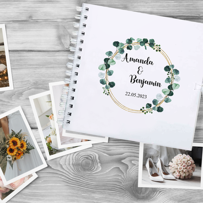 Personalised Wedding Scrapbook Guest Book Handmade Photo Album Eucalyptus Design 20x20cm - Bride & Groom Couples Keepsake Memories - Hoolaroo