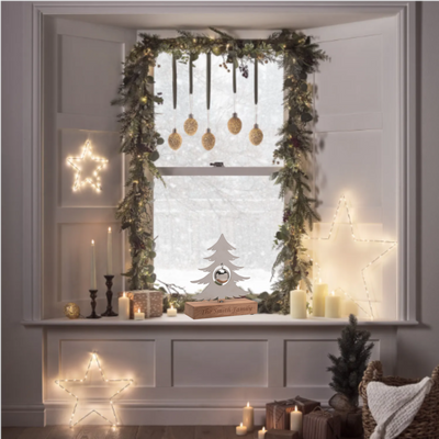 Personalised Christmas Decoration Large Silver Tree with Bauble Shelf Decoration Family Hallway Decor Festive Xmas - Hoolaroo