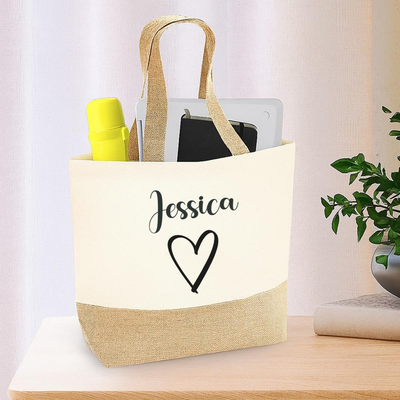 Personalised Tote Bag for Women with Custom Name – Thoughtful Gift with Heart Design – Reusable Gift for Mum, Wife, Birthday, Mother's Day