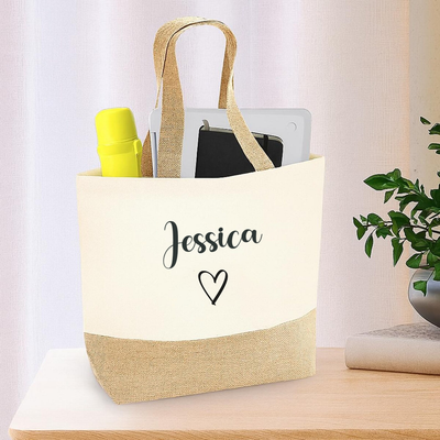 Personalised Tote Bag for Women with Custom Name – Thoughtful Gift with Heart Design – Reusable Gift for Mum, Wife, Birthday, Mother's Day