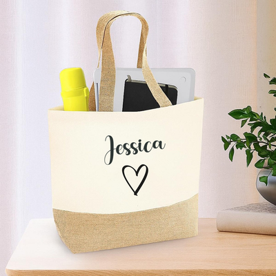 Personalised Tote Bag for Women with Custom Name – Thoughtful Gift with Heart Design – Reusable Gift for Mum, Wife, Birthday, Mother's Day