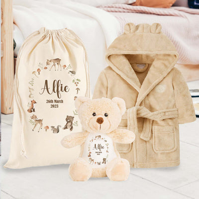 Personalised Baby Bath Gift SetPerfect for Newborn Boys Girls Personalised Teddy Bear Robe & Customised Gift Bag - Hoolaroo