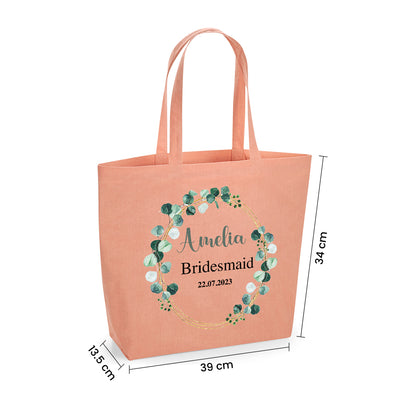 Personalised Bride Large Peach Beach Bag Bridesmaid Bridal Party Shopping Bag Hen Party Gifts Present Eucalyptus Bridal Party - Hoolaroo
