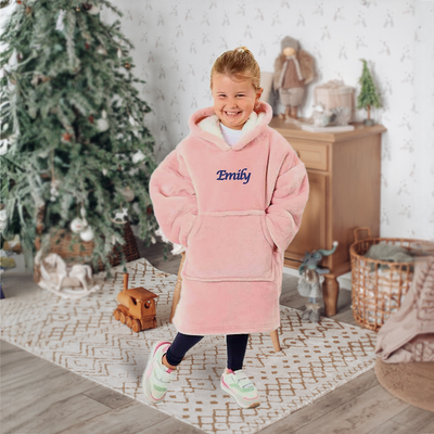 Personalised Kids Oversized Hoodie boys Hoodie Blanket Fleece Fluffy Snuggle Hooded Blanket Kids Hoodies Girls Age 3-7 Cute Charcoal Grey - Hoolaroo