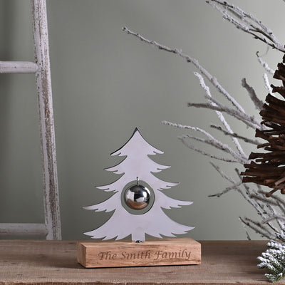 Personalised Christmas Decoration Large Silver Tree with Bauble Shelf Decoration Family Hallway Decor Festive Xmas - Hoolaroo