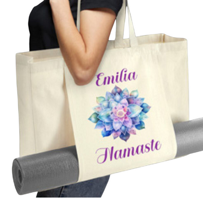 Hoolaroo Personalised Yoga Mat Bag for Women - Stylish Mandala Lotus Design Yoga Mat Carrier - Perfect for Pilates, Exercise, Workout, Gym, Beach Ideal Gift -Natural - Hoolaroo