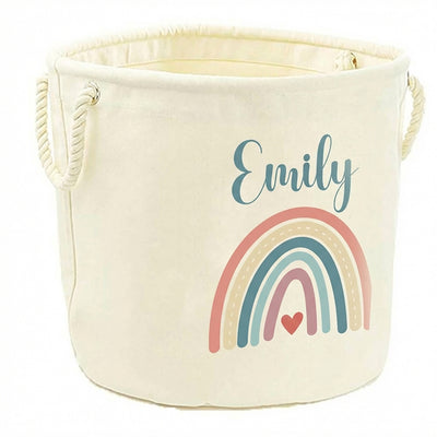 Personalised Toy Box Storage Basket For Kids - Rainbow Design & 2 Sizes - Baby Deer Name Gifts For Girls & Boys - Tidy Room