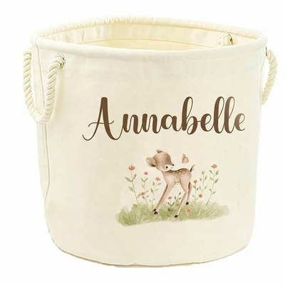 Personalised Toy Box Storage Basket For Kids - Deer Design & 2 Sizes - Baby Deer Name Gifts For Girls & Boys - Tidy Room