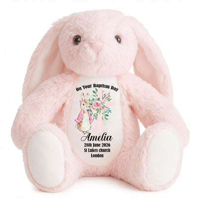Personalised Christening Bunny Baptism Gifts For Girls or Boys Christening Present Neice Goddaughter Baby Rabbit Keepsake Pink