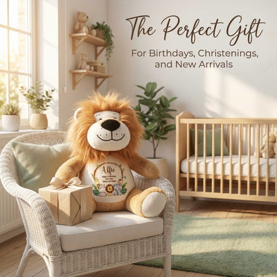 Personalised Teddy Bear Jungle Design Baby Gift for Boy or Girl Newborn 1st Birthday Present 2nd 3rd 1 year old 23cm