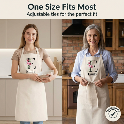 Personalised Apron For Women Baking gifts Star Cook Initials Name Utensils floral Letter Design For Ladies Mum Nan Present